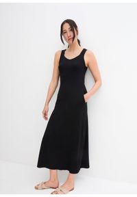 bonprix - Sukienka maxi z mieszanki wiskozy z bawełną. Kolor: czarny. Materiał: jersey, bawełna, wiskoza. Długość rękawa: na ramiączkach. Typ sukienki: proste. Długość: maxi #3