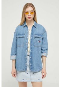 Tommy Jeans koszula jeansowa damska kolor niebieski relaxed z kołnierzykiem klasycznym. Typ kołnierza: kołnierzyk klasyczny. Kolor: niebieski. Materiał: tkanina, bawełna. Długość rękawa: długi rękaw. Długość: długie. Styl: klasyczny #3