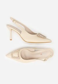 Born2be - Beżowe Sandały na Szpilce z Cyrkoniową Klamrą Starstone. Okazja: na co dzień. Zapięcie: klamry. Kolor: beżowy. Materiał: jeans. Obcas: na szpilce. Styl: klasyczny, casual, elegancki #9