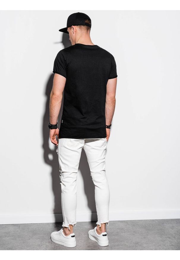 Ombre Clothing - T-shirt męski bez nadruku S1217 - czarny - XXL. Kolor: czarny. Materiał: dzianina, poliester, bawełna