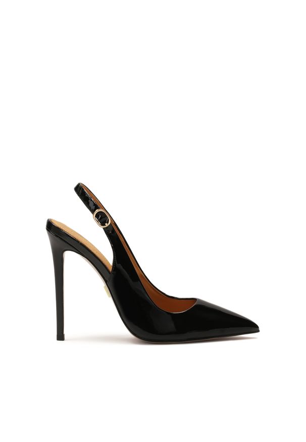 Kazar - Czółenka z czarnej lakierowanej skóry. Kolor: czarny. Materiał: skóra, lakier. Szerokość cholewki: normalna. Wzór: kolorowy. Sezon: lato. Styl: klasyczny