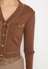 Born2be - Brązowy Kardigan Patli. Kolor: brązowy. Długość rękawa: długi rękaw. Długość: długie. Styl: elegancki, retro