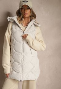 Renee - Jasnoszara Pikowana Kamizelka z Odpinanym Kapturem Tulanea. Okazja: na co dzień. Kolor: szary. Materiał: jeans. Styl: casual