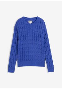 bonprix - Gruby sweter z czystej bawełny. Kolor: niebieski. Materiał: bawełna