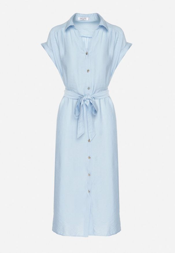 Born2be - Niebieska Wiskozowa Sukienka Koszulowa z Paskiem Rinaruna. Okazja: na co dzień. Kolor: niebieski. Materiał: wiskoza. Typ sukienki: koszulowe. Styl: elegancki, casual