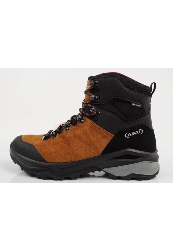 Buty sportowe trekkingowe męskie Aku Adapta Gore-tex wygodne. Kolor: czarny, brązowy, wielokolorowy. Materiał: materiał, skóra. Szerokość cholewki: normalna. Technologia: Gore-Tex