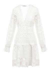 Born2be - Biała Sukienka Mellathe. Kolor: biały. Materiał: koronka, materiał. Długość rękawa: długi rękaw. Wzór: aplikacja, ażurowy. Styl: wizytowy. Długość: mini #2