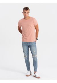 Ombre Clothing - T-shirt męski bawełniany BASIC - różowy V9 S1370 - XL. Kolor: różowy. Materiał: bawełna. Styl: klasyczny #4