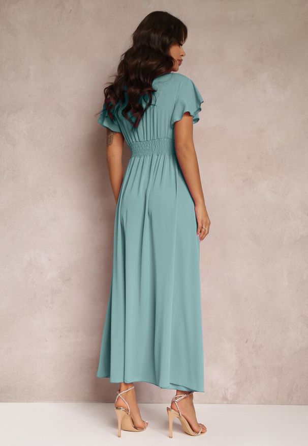 Renee - Miętowa Sukienka Rozkloszowana z Rozcięciem i Kopertowym Dekoltem Jozlyn. Typ kołnierza: dekolt kopertowy. Kolor: miętowy. Sezon: lato. Typ sukienki: kopertowe