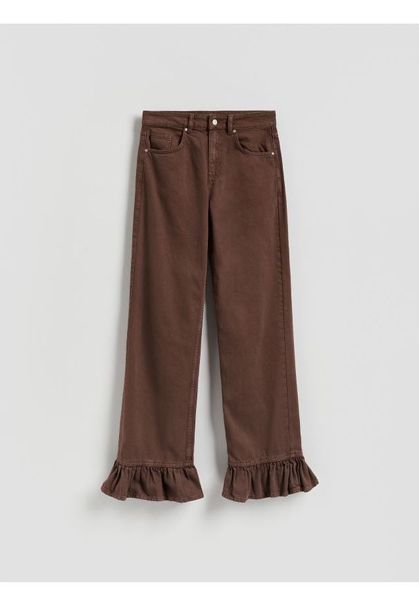 Reserved - Jeansy wide leg z falbankami - dark grey jeans