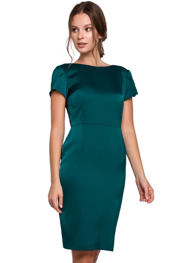 Makover - Piękna elegancka sukienka z efektownym dekoltem na plecach. Materiał: materiał. Typ sukienki: ołówkowe, dopasowane. Styl: elegancki