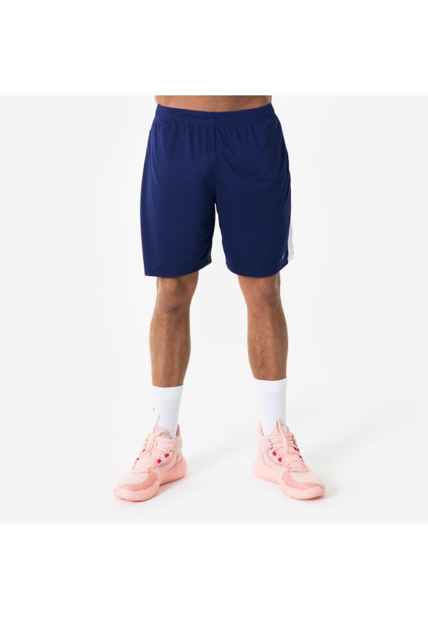 KIPSTA - Spodenki do koszykówki unisex Short 100. Kolor: biały, niebieski, wielokolorowy. Materiał: poliester, materiał. Sport: koszykówka