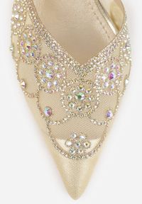 Born2be - Złote Czółenka na Szpilce VICES z Siateczkową Cholewką z Brokatem i Cyrkoniami Venbanise. Zapięcie: sprzączka. Kolor: złoty. Materiał: tiul. Szerokość cholewki: normalna. Wzór: aplikacja. Obcas: na szpilce. Styl: klasyczny, elegancki #3