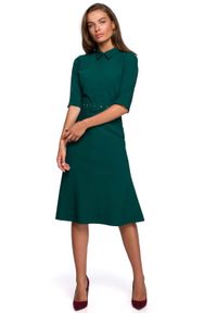 MOE - Sukienka z Kołnierzykiem i Suwakiem z Przodu - Zielona. Kolor: zielony. Materiał: wiskoza, poliester, elastan