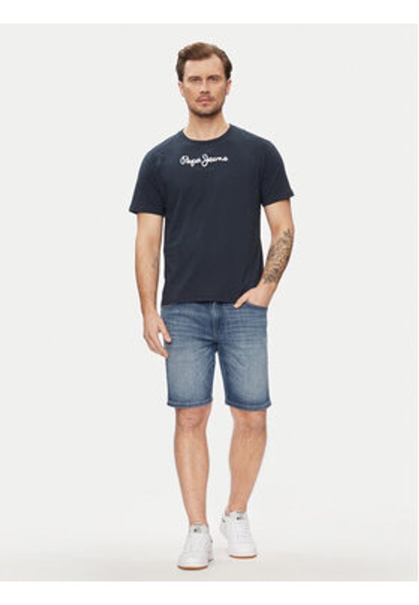Pepe Jeans T-Shirt Eggo N PM508208 Granatowy Regular Fit. Kolor: niebieski. Materiał: bawełna