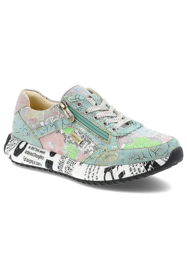 Zielone Sneakersy Laura Vita Stylowe Obuwie Damskie Premium. Okazja: na co dzień. Zapięcie: sznurówki. Kolor: zielony. Szerokość cholewki: normalna. Wzór: aplikacja, kwiaty, nadruk, kolorowy. Styl: elegancki