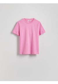 Reserved - T-shirt regular z merceryzowanej bawełny - pastelowy róż. Kolor: różowy. Materiał: bawełna