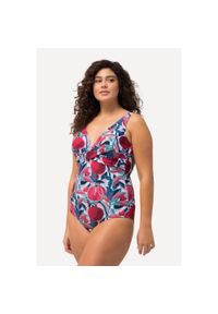 ULLA POPKEN - Damski Kostium kąpielowy kropki miękkie miseczki ozdobny węzeł. Kolekcja: plus size. Kolor: biały. Materiał: elastan, poliamid, materiał. Wzór: kropki