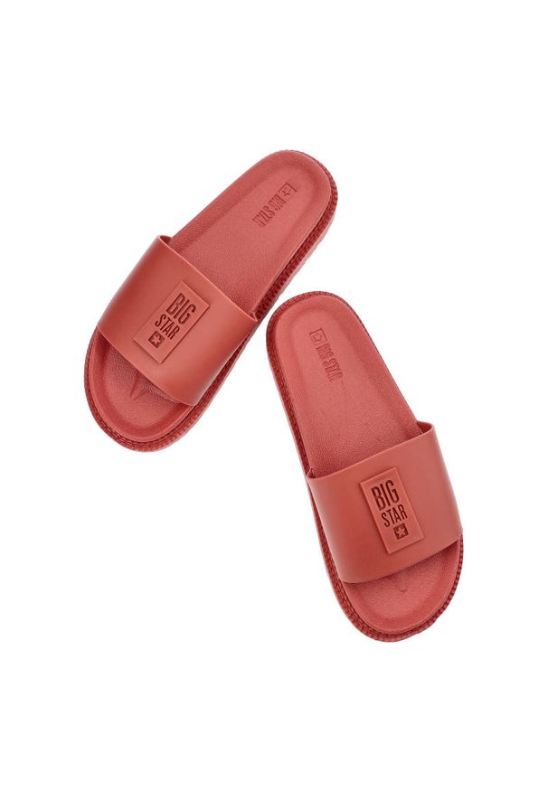 Big-Star - Czerwone Klapki Big Star Modne Buty Na Lato. Okazja: na spacer, na plażę, na co dzień. Kolor: czerwony. Materiał: materiał, syntetyk. Wzór: kolorowy. Sezon: lato. Styl: casual, wakacyjny, sportowy