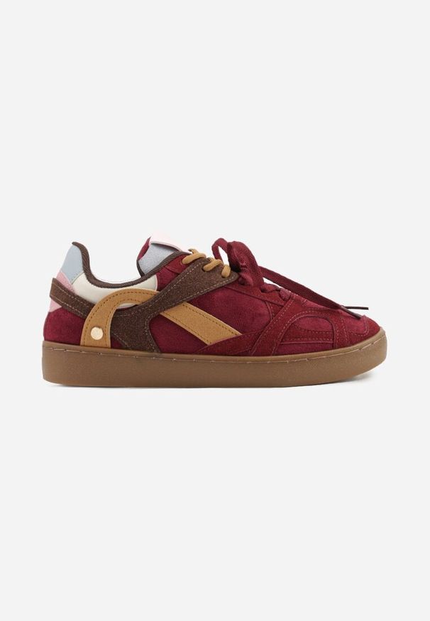 Renee - Bordowe Sneakersy Kultowe Tenisówki z Podwójnymi Sznurówkami Luvitta. Okazja: na spacer, na co dzień. Kolor: czerwony. Materiał: skóra, satyna. Sport: bieganie, turystyka piesza