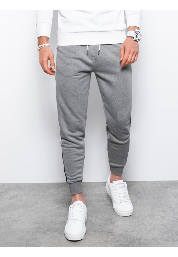 Ombre Clothing - Spodnie męskie dresowe P865 - szare - XXL. Kolor: szary. Materiał: dresówka