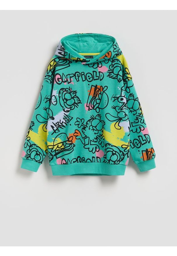 Reserved - Bluza GARFIELD - miętowy. Kolor: miętowy. Materiał: dzianina, bawełna