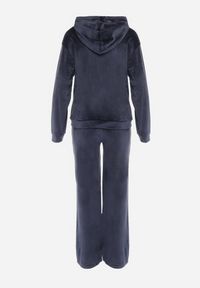 Born2be - Granatowy Welurowy Komplet Dresowy Bluza z Kapturem i Szerokie Spodnie Atiferi. Kolor: niebieski. Materiał: welur, dresówka #6