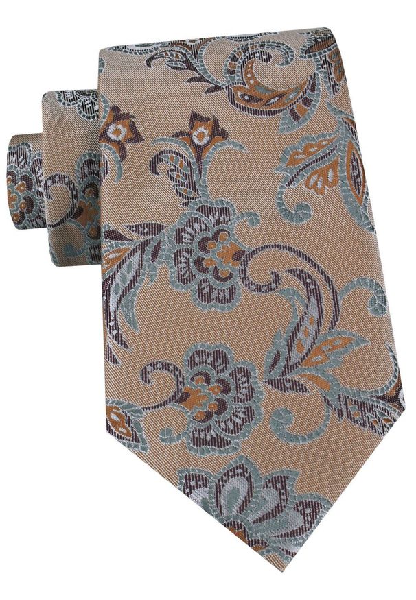 Męski Krawat - Chattier - Jasny Brąz, Wzór w Kwiaty. Kolor: wielokolorowy, brązowy, beżowy. Materiał: tkanina. Wzór: kwiaty. Styl: elegancki, klasyczny, wizytowy