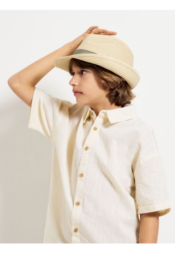 Reserved - Koszula z lnem - jasnożółty. Kolor: żółty. Materiał: len