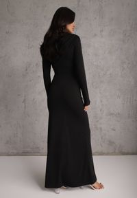 Renee - Czarna Koktajlowa Sukienka z Drapowaniem i Aplikacją z Cyrkoniami Corirephis. Okazja: na imprezę. Kolor: czarny. Wzór: aplikacja. Styl: wizytowy #6