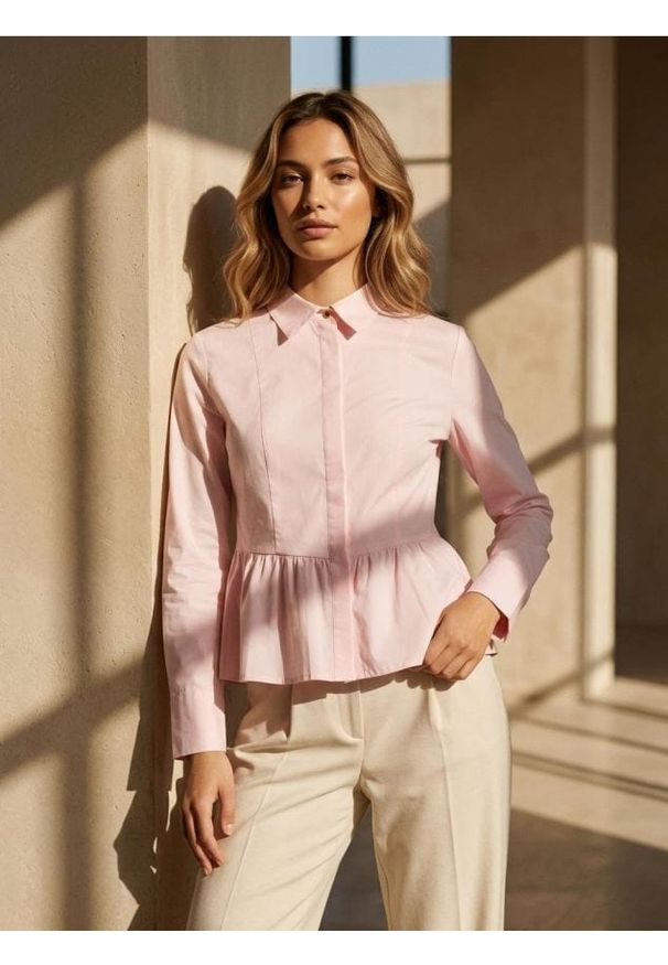 Sinsay - Koszula z krytą plisą i falbaną - różowy. Kolor: różowy