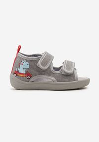 Born2be - Szare Sandały Sportowe z Otwartym Noskiem i Paseczkami na Rzep ze Skórzaną Wkładką Lellema. Nosek buta: otwarty. Zapięcie: rzepy. Kolor: szary. Materiał: skóra. Sezon: lato. Styl: sportowy #1