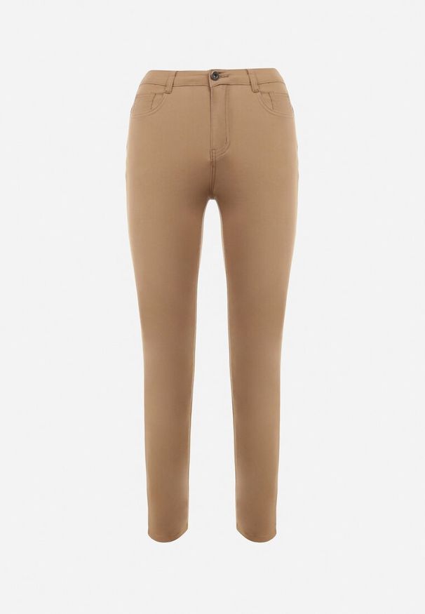 Born2be - Beżowe Spodnie Skinny Commins. Kolor: beżowy. Materiał: tkanina. Długość: długie. Wzór: jednolity. Styl: elegancki