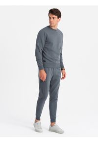 Ombre Clothing - Dresowy męski bawełniany komplet BASIC bluza nierozpinana + joggery – grafitowy V11. Kolor: szary. Materiał: dresówka, bawełna. Wzór: jednolity #3