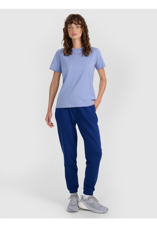 4f - 4F T-shirt regular gładki damski - granatowy XS. Okazja: na co dzień. Kolor: niebieski. Materiał: bawełna, jersey. Długość rękawa: krótki rękaw. Długość: krótkie. Wzór: gładki. Sezon: lato. Styl: klasyczny, casual, sportowy