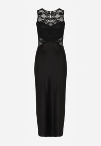 Renee - Czarna Dopasowana Sukienka Wieczorowa z Koronowymi Zdobieniami Bermina. Kolor: czarny. Materiał: koronka. Wzór: aplikacja. Styl: wizytowy #3