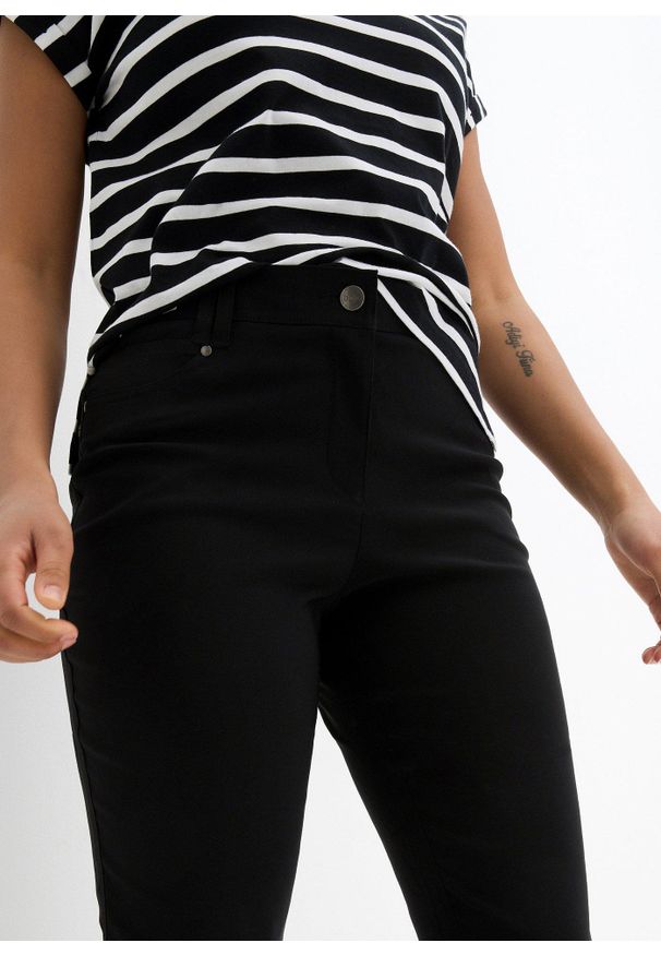 bonprix - Spodnie z bengaliny ze stretchem, z wygodnym paskiem w talii, Straight. Kolor: czarny