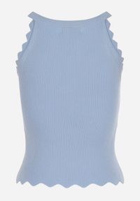 Born2be - Niebieski Klasyczny Top z Prążkowanego Materiału z Wiskozą i Ozdobnym Wykończeniem Grunvia. Okazja: do pracy, na co dzień. Kolor: niebieski. Materiał: wiskoza, materiał, prążkowany. Sezon: lato. Styl: klasyczny #3
