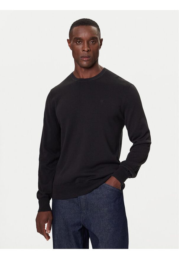 Calvin Klein Sweter LV040BM343 Czarny Regular Fit. Kolor: czarny. Materiał: bawełna
