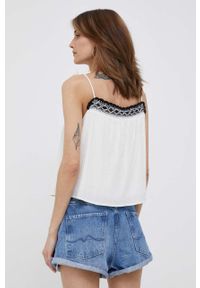 Pepe Jeans top bawełniany Beni kolor biały. Kolor: biały. Materiał: bawełna. Długość rękawa: na ramiączkach. Wzór: haft #2