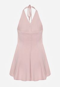 Born2be - Różowa Sukienka Taliowana Wiązana na Szyi z Ozdobnymi Guzikami Cilamene. Okazja: na co dzień. Kolor: różowy. Materiał: poliester. Wzór: aplikacja. Styl: casual, elegancki, klasyczny #2