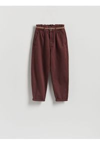 Reserved - Jeansy paperbag z paskiem - mahoniowy. Kolor: brązowy #1