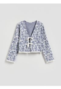 Reserved - Wzorzysty kardigan z wiązaniami - wielobarwny. Materiał: dzianina, wiskoza #1