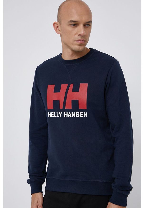 Helly Hansen bluza bawełniana męska kolor granatowy gładka 34000-597. Okazja: na co dzień. Kolor: niebieski. Materiał: bawełna. Wzór: gładki. Styl: casual