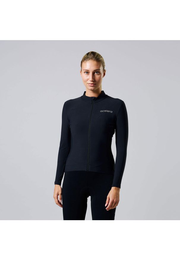 ACELERA - Ciepła damska koszulka kolarska z długim rękawem. Kolor: czarny. Materiał: materiał. Długość rękawa: długi rękaw. Długość: długie. Sport: kolarstwo