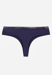 Born2be - Granatowe Majtki Stringi z Bawełną Ozdobione Koronką Thelanthe. Kolor: niebieski. Materiał: bawełna, koronka. Wzór: aplikacja, koronka #2