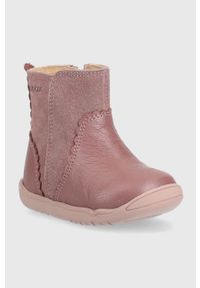 Geox botki skórzane dziecięce kolor różowy. Nosek buta: okrągły. Zapięcie: rzepy. Kolor: różowy. Materiał: skóra #4