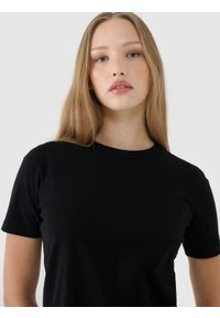 4f - 4F T-shirt regular gładki damski - czarny M. Okazja: na co dzień. Kolor: czarny. Materiał: dzianina, bawełna, jersey. Długość rękawa: krótki rękaw. Długość: krótkie. Wzór: gładki. Sezon: lato. Styl: klasyczny, sportowy, casual