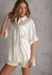 Renee - Biała Koszula z Bawełną o Nietoperzowym Kroju z Wiązaniem w Stylu Utility Kelathe. Kolor: biały. Materiał: bawełna #6