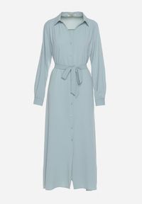 Born2be - Niebieska Rozpinana Sukienka Koszulowa z Regulowanymi Rękawami Grimoire. Kolor: niebieski. Typ sukienki: koszulowe. Styl: wizytowy, elegancki #2